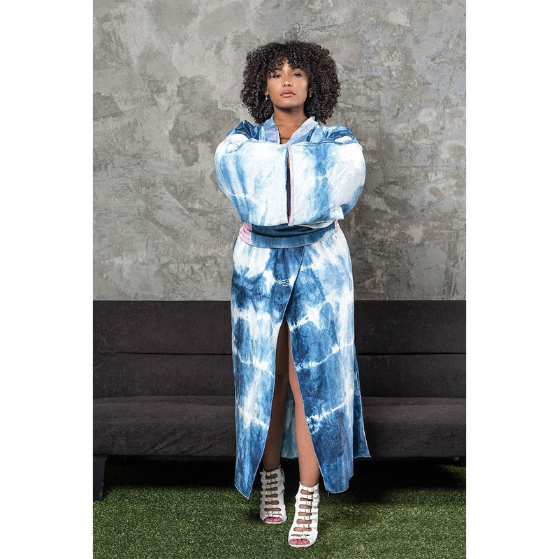 Blue Kimono full length wrap jacket long